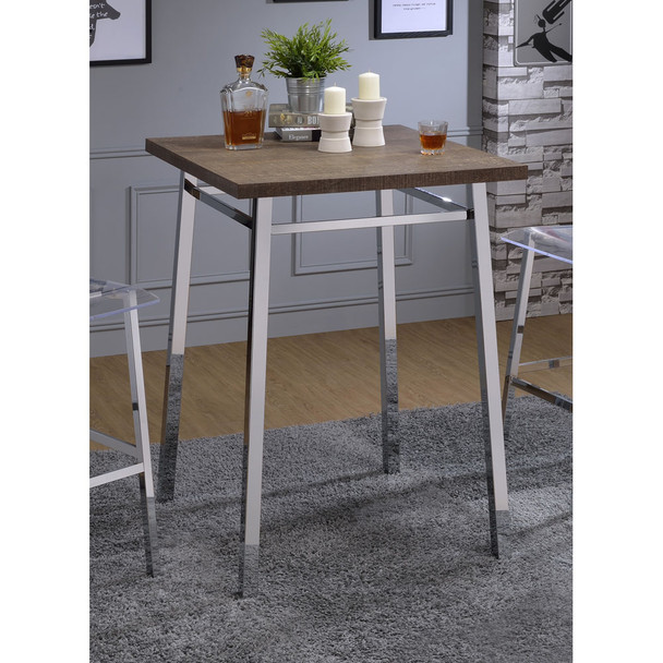 ACME 72595 Nadie Bar Table, Oak & Chrome