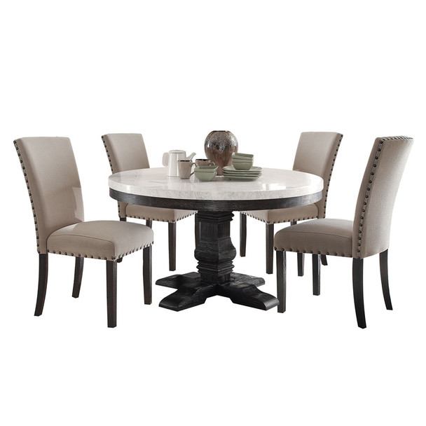 ACME 72845 Nolan Dining Table w/Pedestal, White Marble & Salvage Dark Oak (1Set/2Ctn)