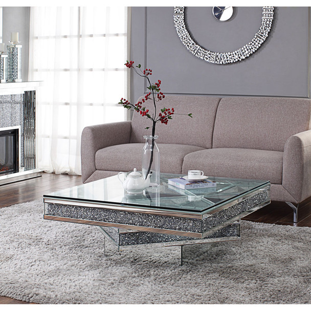 ACME 81465 Noralie Coffee Table, Mirrored & Faux Diamonds