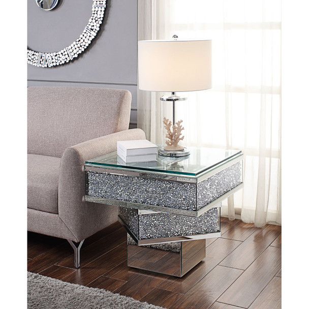 ACME 81467 Noralie End Table, Mirrored & Faux Diamonds