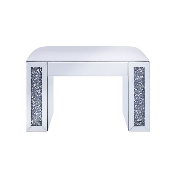 ACME 90467 Noralie Vanity Stool, PU, Mirrored & Faux Diamonds