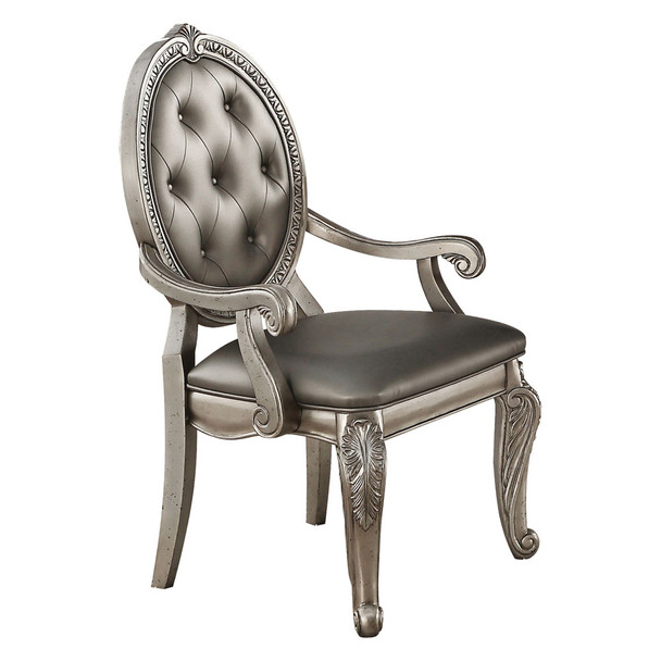 ACME 66923 Northville Arm Chair (Set-2), PU & Antique Silver