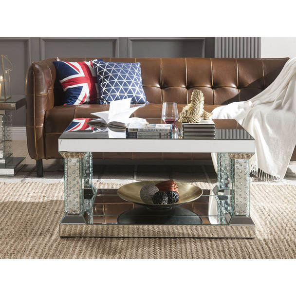 ACME 80285 Nysa Coffee Table, Mirrored & Faux Crystals