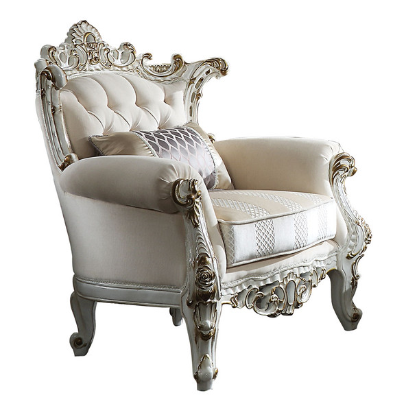 ACME 53462 Picardy II Chair w/1 Pillow, Fabric & Antique Pearl