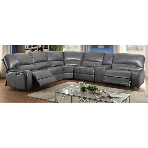 ACME 53745 Saul Sectional Sofa (Power Motion/USB Dock), Gray Leather-Aire (1Set/6Ctn)