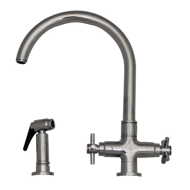 Whitehaus Modern Goose Neck Kitchen Faucet with Side Spray in Brushed Nickel, 3-03954SS85-BN