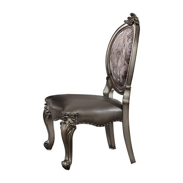 ACME 66822 Versailles Side Chair (Set-2), Silver PU & Antique Platinum