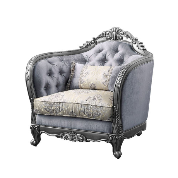ACME 55347 Ariadne Chair with 1 Pillow, Fabric & Platinum