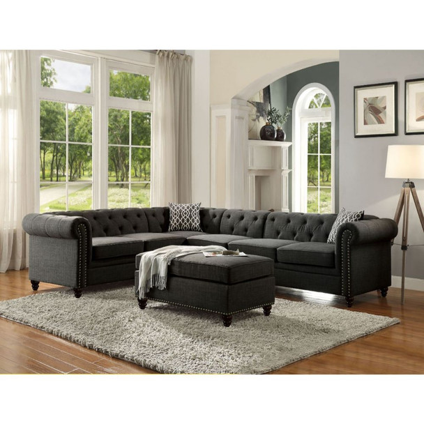 ACME Aurelia II Sectional Sofa, Charcoal Linen