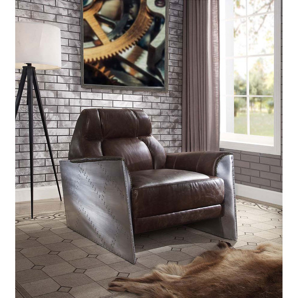 ACME 59715 Brancaster Accent Chair, Espresso Top Grain Leather & Aluminum