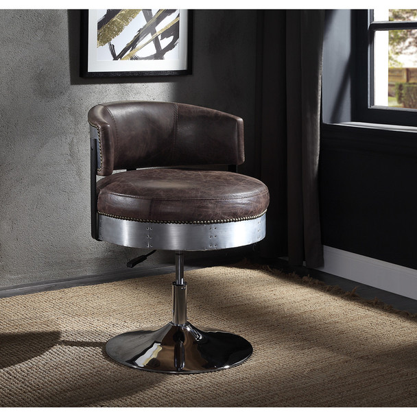 ACME 96268 Brancaster Adjustable Chair with Swivel, Distress Chocolate Top Grain Leather & Chrome