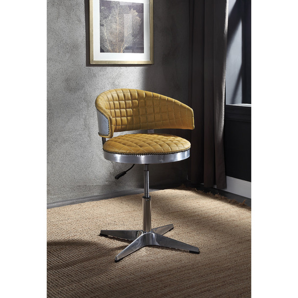ACME 96470 Brancaster Adjustable Chair with Swivel, Turmeric Top Grain Leather & Chrome