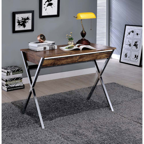 ACME 92340 Callers Desk, Weathered Oak & Chrome