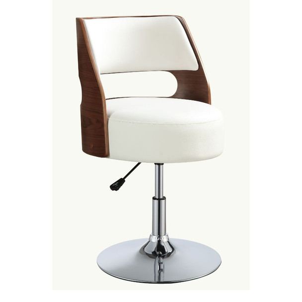 ACME Camila Adjustable Stool w/Swivel (1Pc), White PU & Walnut, 19"~23" Seat Height