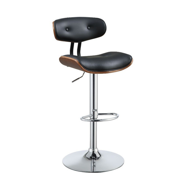 ACME Camila Adjustable Stool w/Swivel (1Pc), Black PU & Walnut, 25"~33" Seat Height