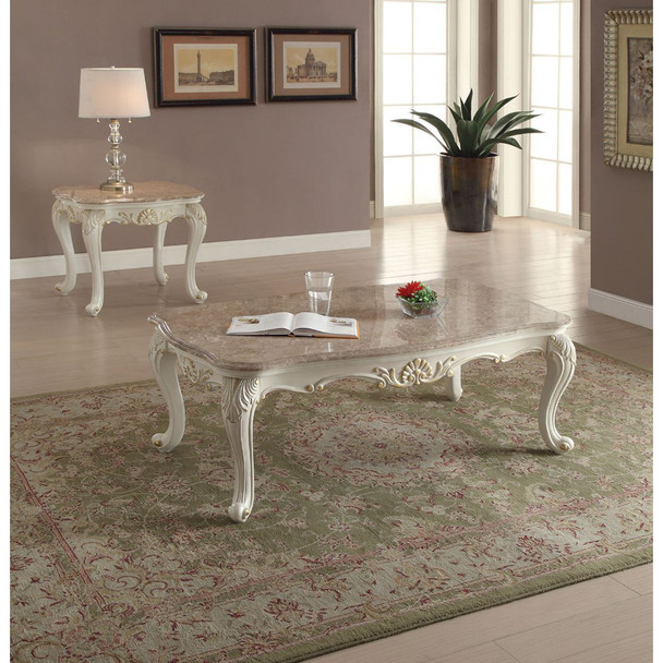 ACME Chantelle Coffee Table w/Marble Top, Marble & Pearl White