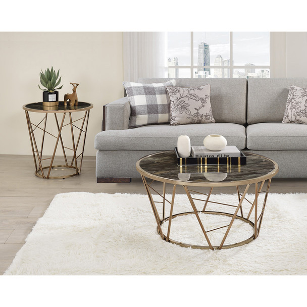 ACME 83300 Cicatrix Coffee Table, Faux Black Marble Glass & Champagne Finish