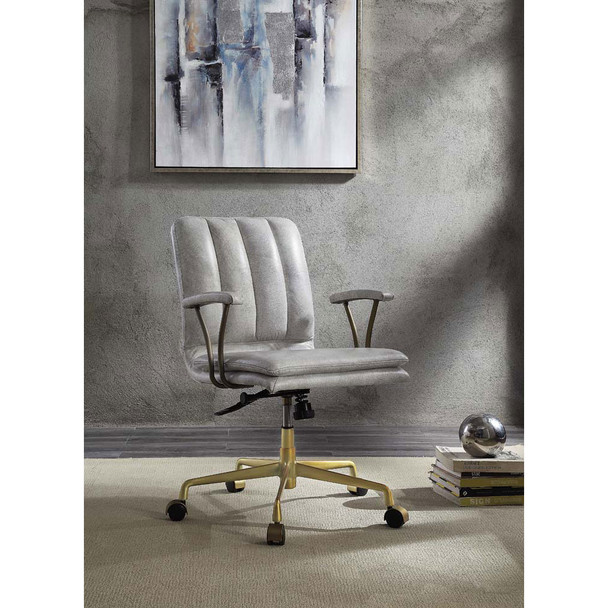 ACME 92422 Damir Office Chair, Vintage White Top Grain Leather & Chrome