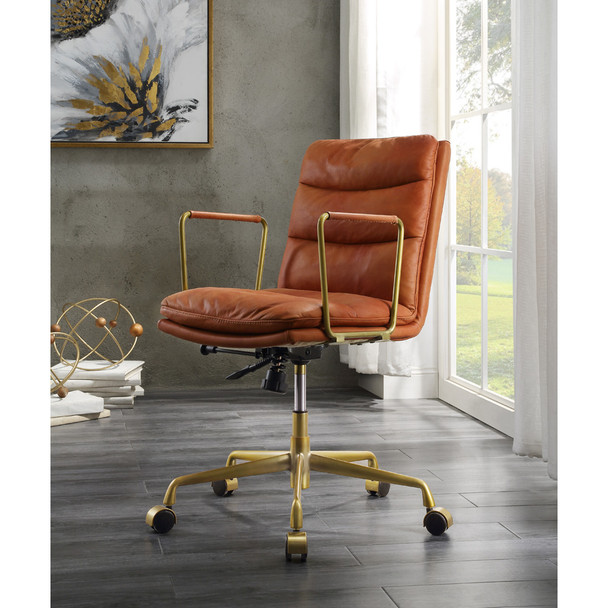 ACME Dudley Executive Office Chair, Rust Top Grain Leather