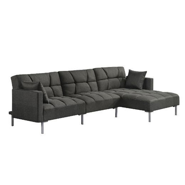 ACME Duzzy Reversible Adjustable Sectional Sofa w/2 Pillows, Dark Gray Fabric