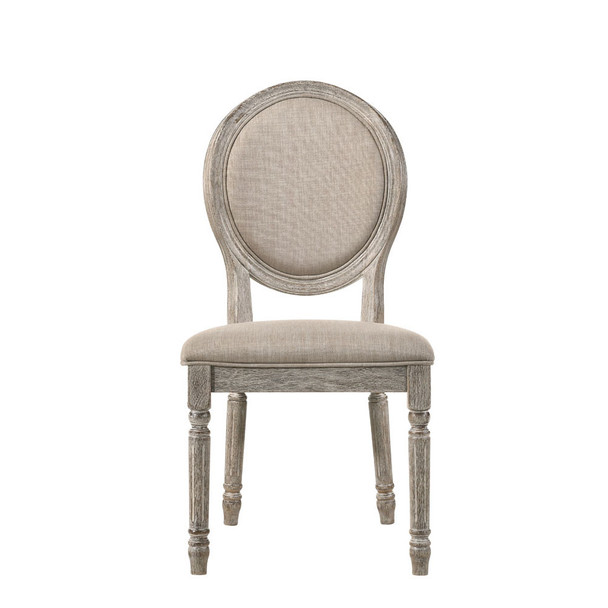 ACME Faustine Side Chair, Tan Fabric & Salvaged Light Oak Finish