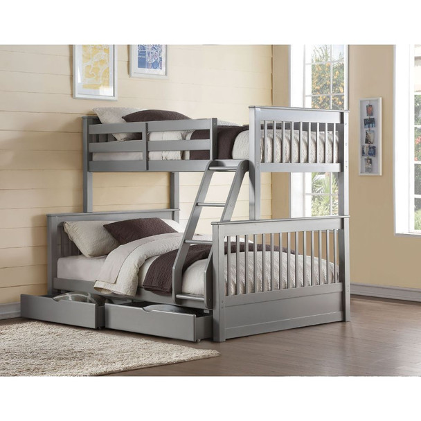 ACME 37755 Haley II Twin/Full Bunk Bed with 2 Drawers, Gray (1Set/2Ctn)