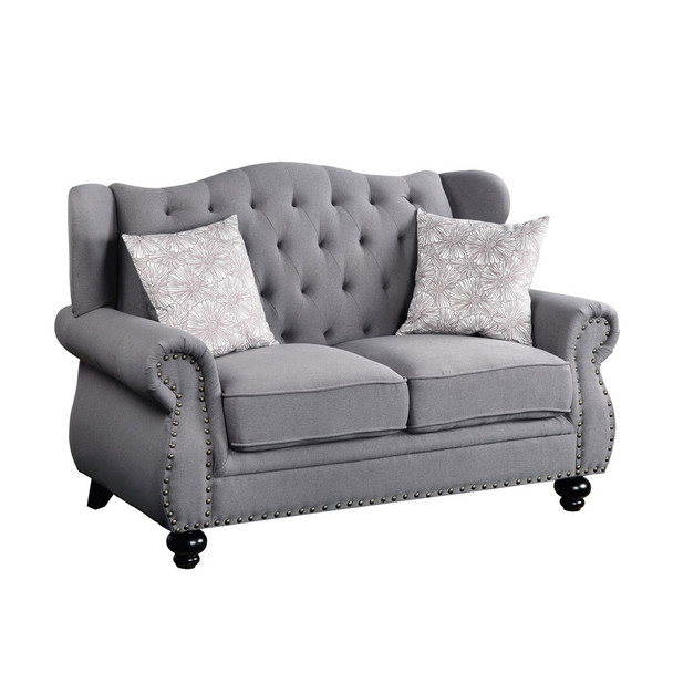 ACME 53281 Hannes Loveseat with 2 Pillows, Gray Fabric