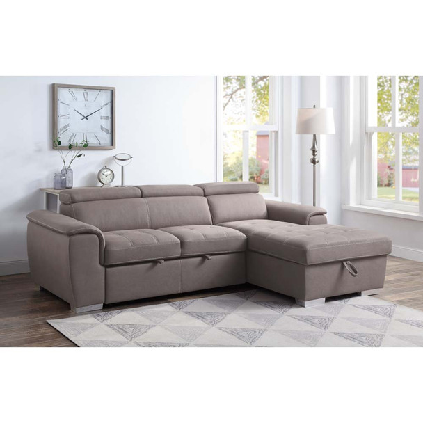 ACME 55535 Haruko Storage Sleeper Sectional Sofa, Light Brown Fabric