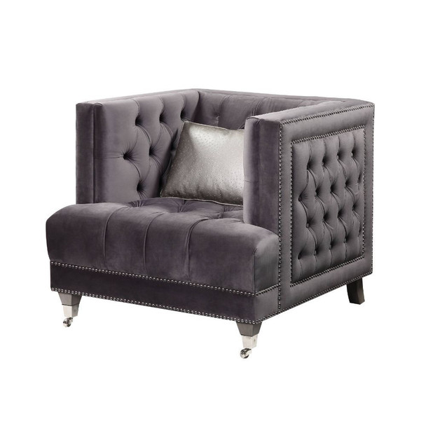 ACME 55267 Hegio Chair with 1 Pillow, Gray Velvet