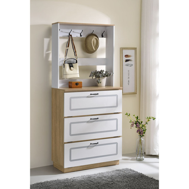 ACME 97834 Hewett Shoe Cabinet, Light Oak & White Finish