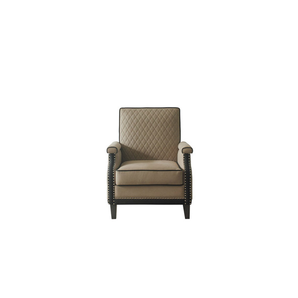 ACME House Beatrice Accent Chair w/Pillow, Two Tone Mocha Fabric, Blacu PU & Charcoal Finish
