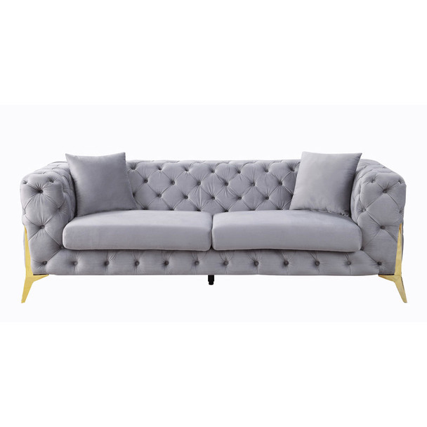 ACME Jelanea Sofa w/2 Pillows, Gray Velvet & Gold Finish