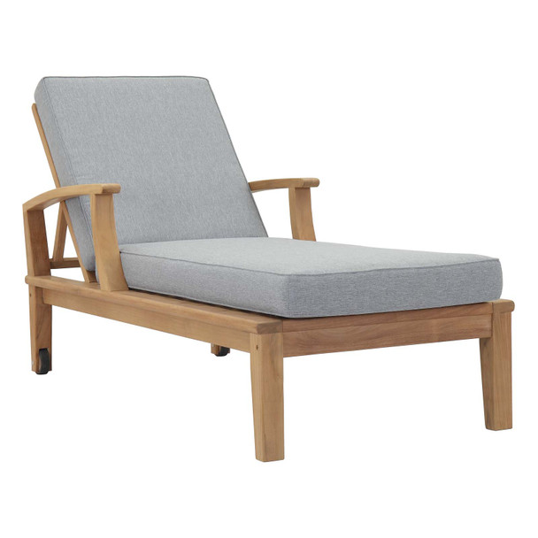 Modway Marina Outdoor Patio Teak Single Chaise Natural Wood Finish With Gray Cushions EEI-1151-NAT-GRY-SET