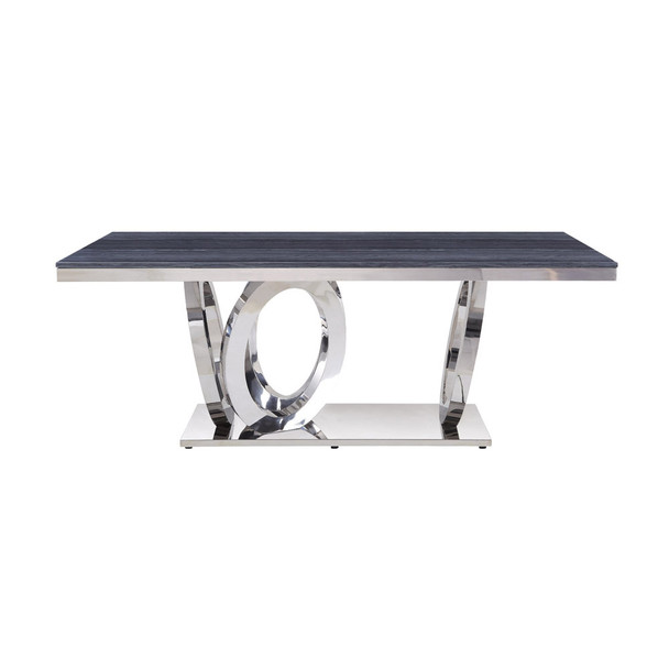 ACME Nasir Dining Table, Gray Printed Faux Marble & Mirrored Silver Finish