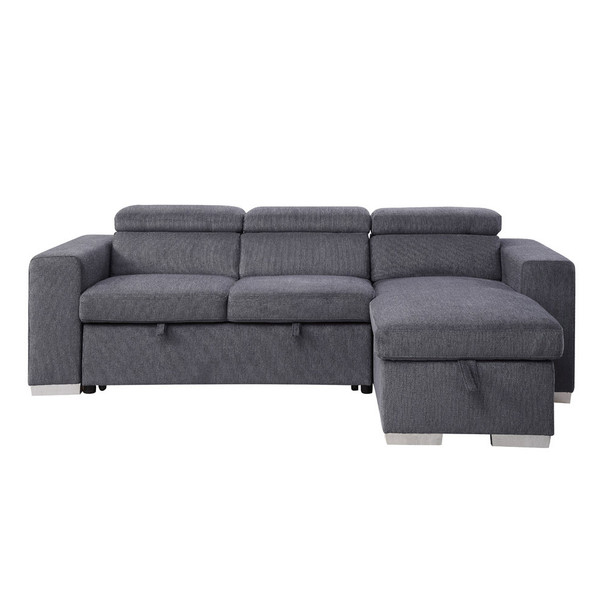 ACME Natalie Reversible Storage Sleeper Sectional Sofa, Gray Chenille