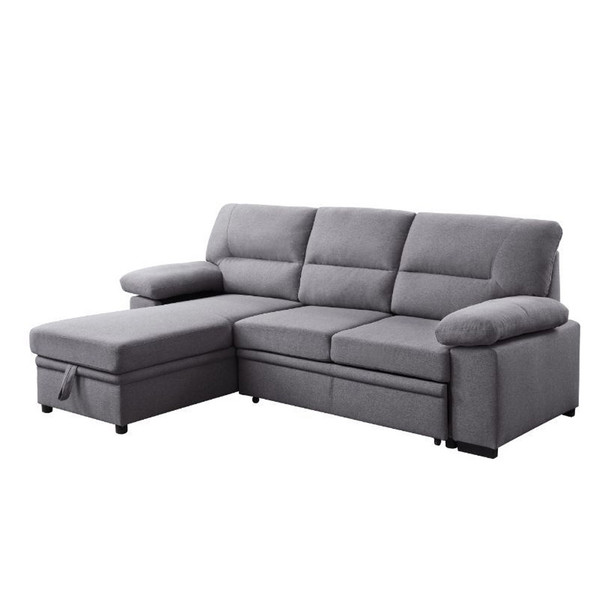 ACME Nazli Reversible Storage Sleeper Sectional Sofa, Gray Fabric
