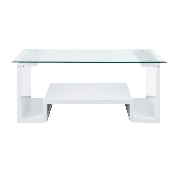 ACME Nevaeh Coffee Table, Clear Glass & White High Gloss Finish