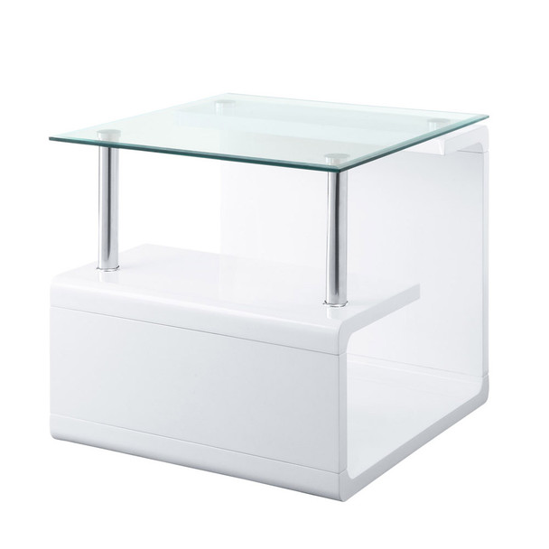 ACME 82362 Nevaeh End Table, Clear Glass & White High Gloss Finish
