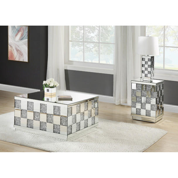 ACME 84692 Noralie End Table, Mirrored & Faux Diamonds