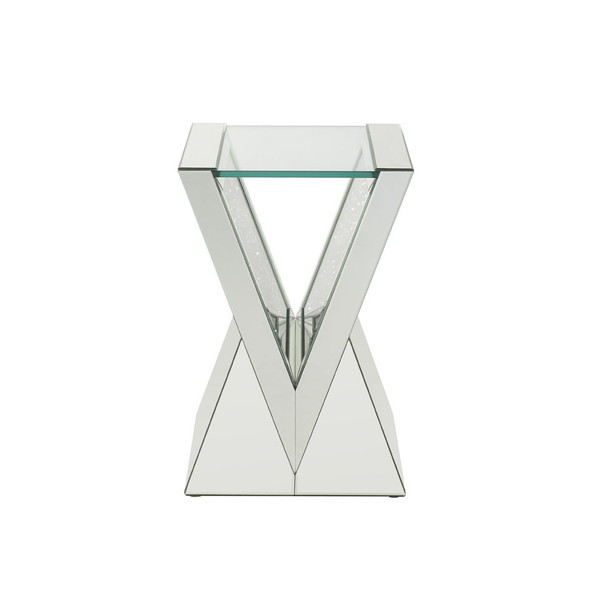 ACME Noralie End Table, Clear Glass, Mirrored & Faux Diamonds