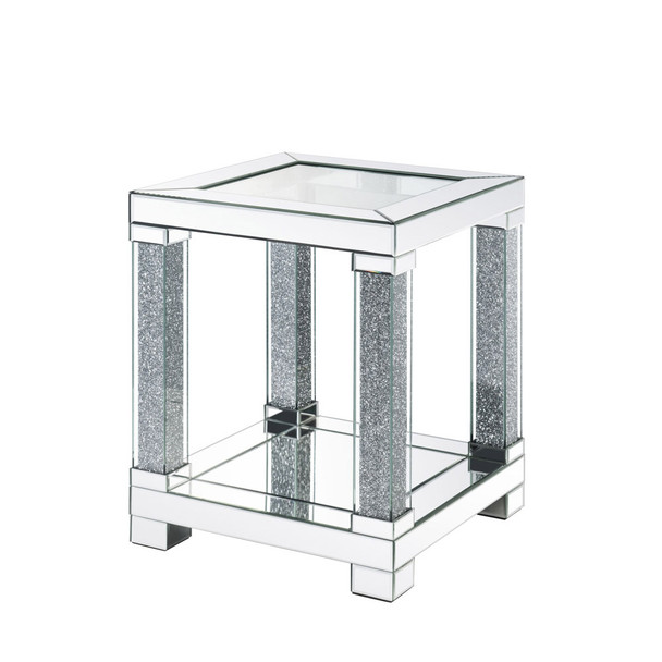 ACME 87997 Noralie End Table, Mirrored & Faux Diamonds