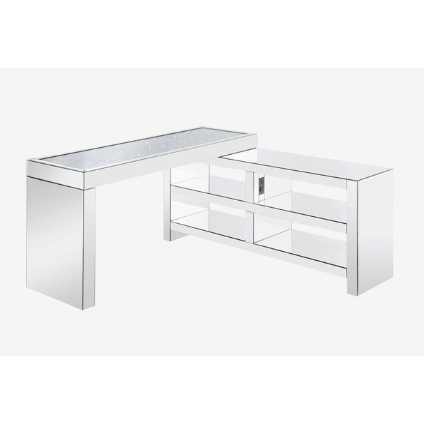 ACME Noralie Built-in USB Writing Desk, Clear Glass, Mirrored & Faux Diamonds