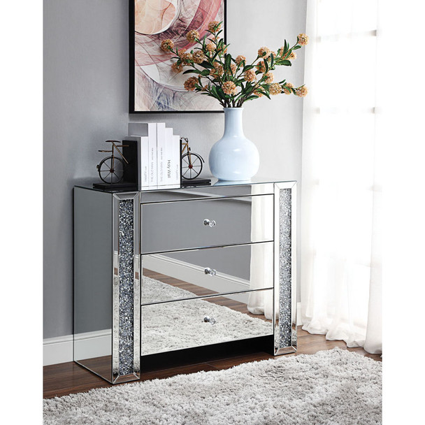 ACME 97642 Noralie Console Table, Mirrored & Faux Diamonds