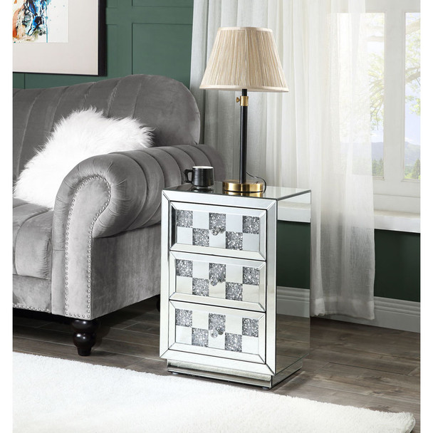 ACME 97930 Noralie Accent Table, Mirrored & Faux Diamonds