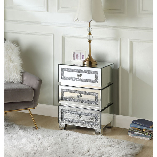 ACME 97931 Noralie Accent Table, Mirrored & Faux Diamonds