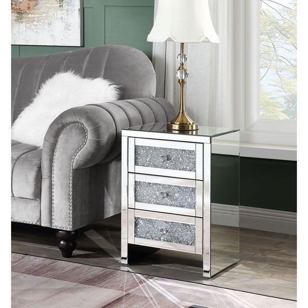 ACME 97951 Noralie Accent Table, Mirrored & Faux Diamonds