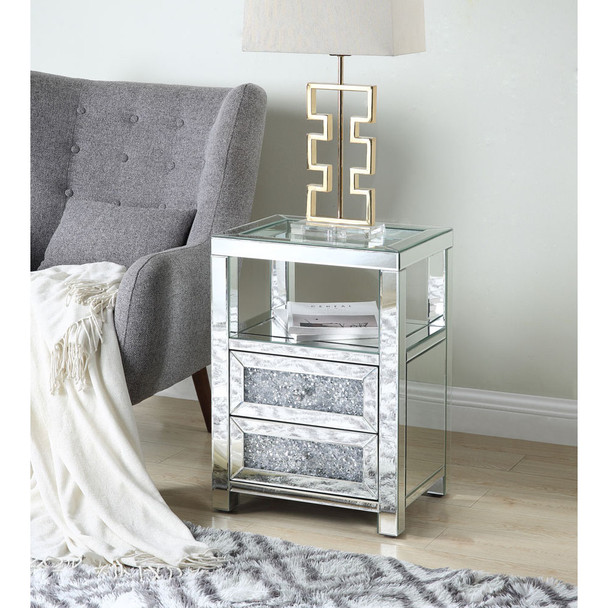 ACME 97955 Noralie Accent Table, Clear Glass, Mirrored & Faux Diamonds