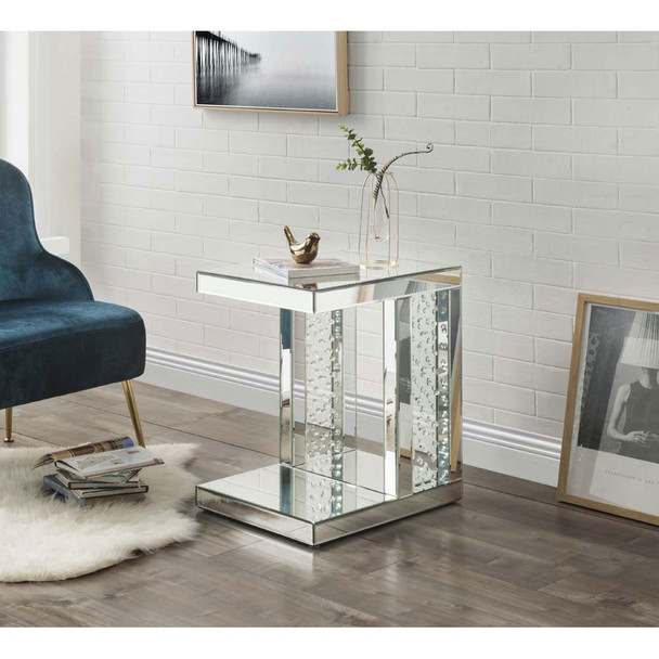 ACME 88067 Nysa Accent Table, Mirrored & Faux Crystals Inlay