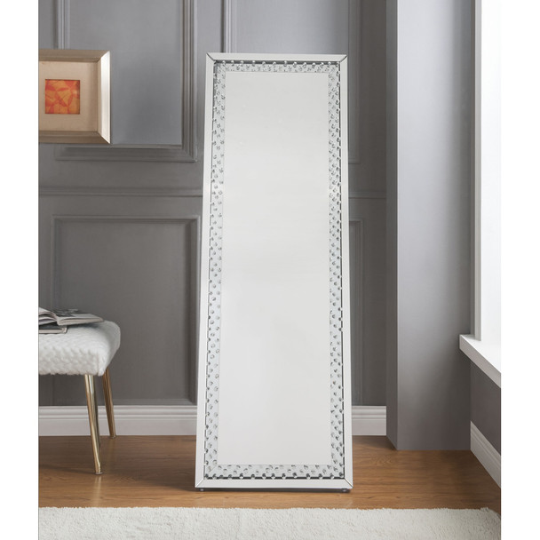 ACME 97025 Nysa Accent Mirror (Floor), Mirrored & Faux Crystals