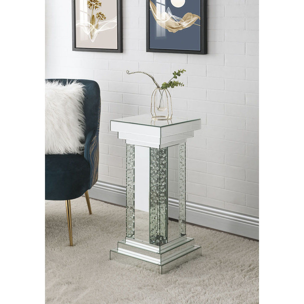 ACME 97941 Nysa Pedestal, Mirrored & Faux Crystals Inlay